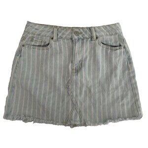 Pacsun Women's Blue Pinstriped Raw Hem Denim Skirt Size 24
